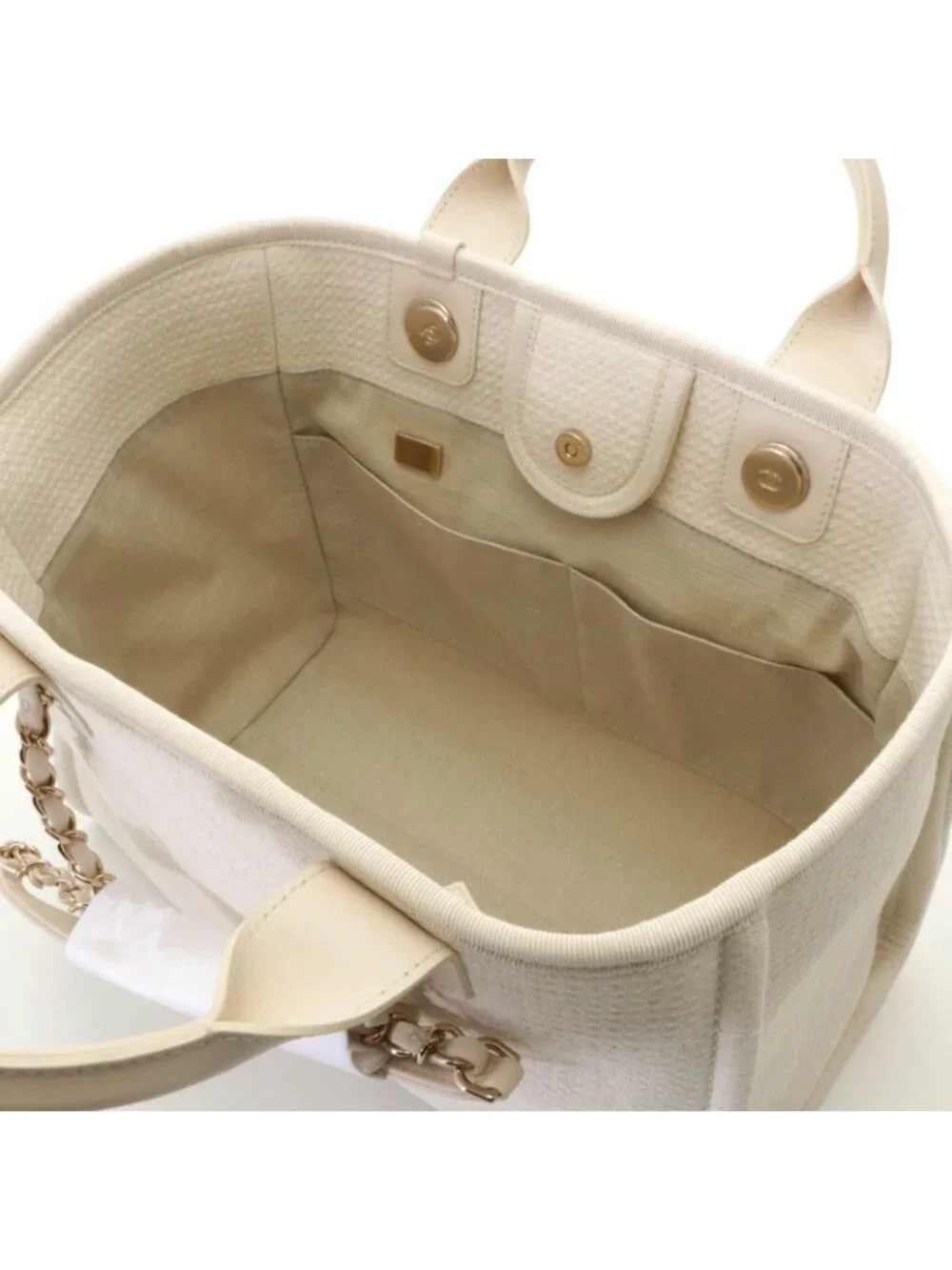 Chanel Deauville Small Shopping Bag White Handbag Canvas